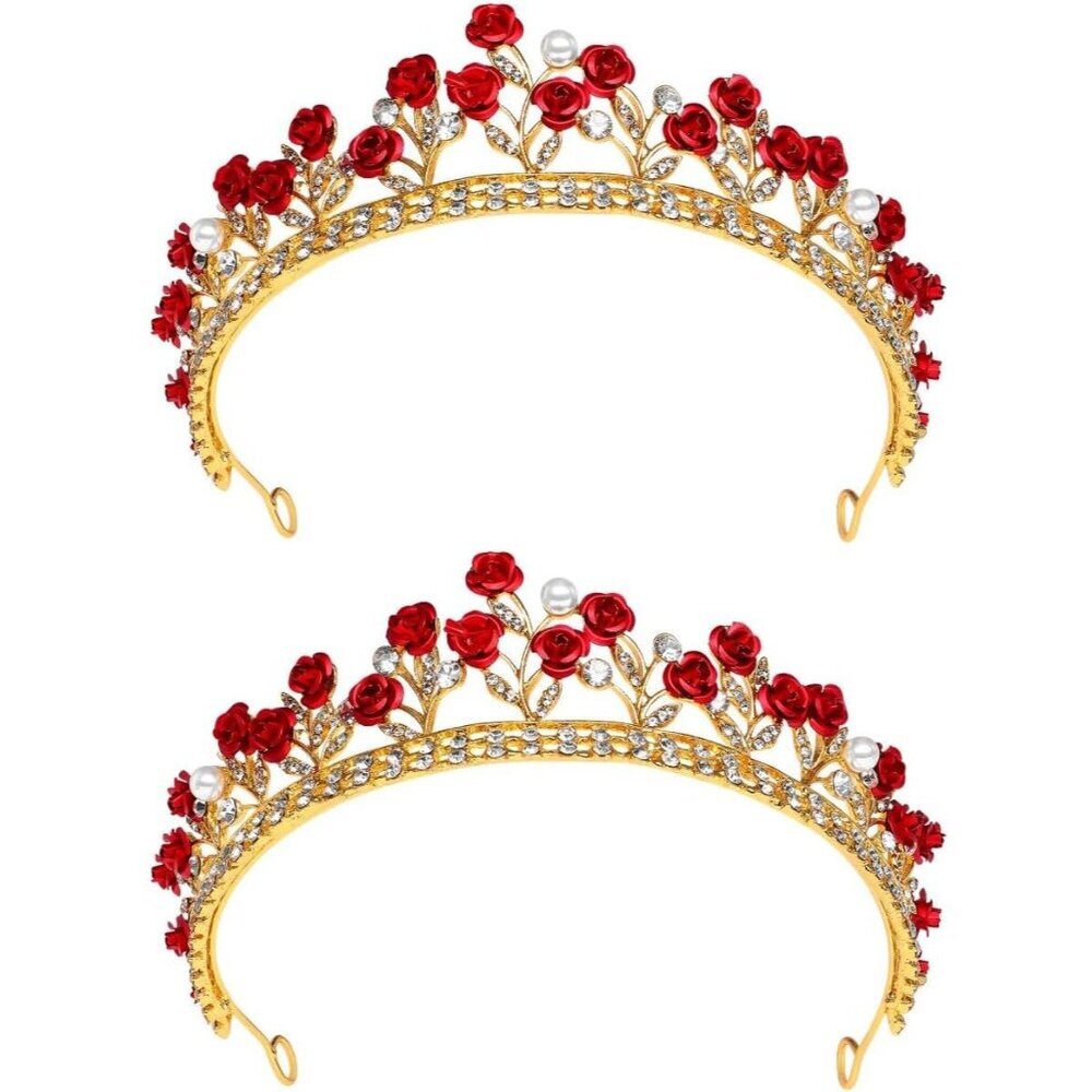2pcs Rose Design Bride Hair Crown Rhinestone Tiara Wedding Girl Accessory